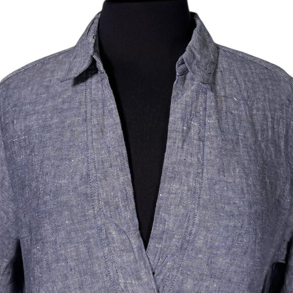 Tahari Women's Shirt Blue Linen V-Neck Blouse Lagenlook Summer Tunic Top Size M - Picture 4 of 9